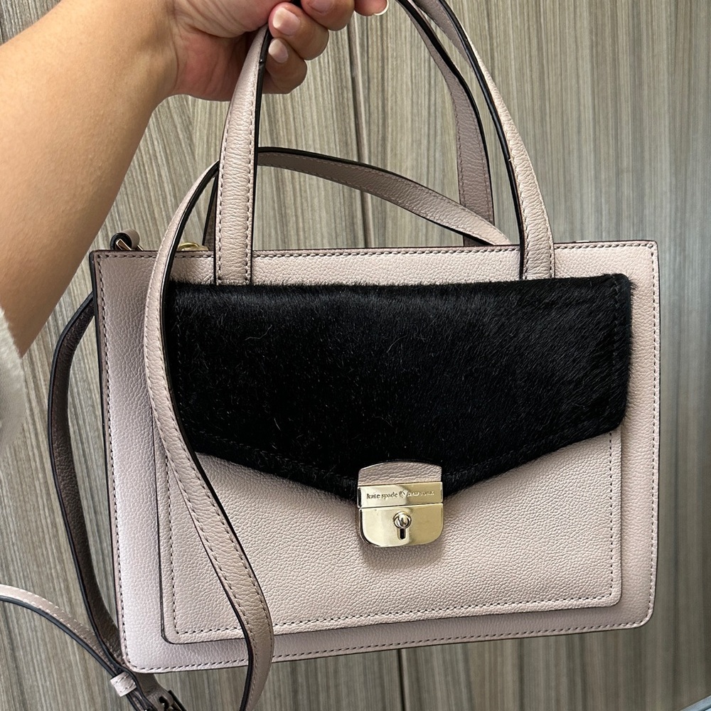 kate spade Blush Pink Leather Satchel with Black Haircalf Flap